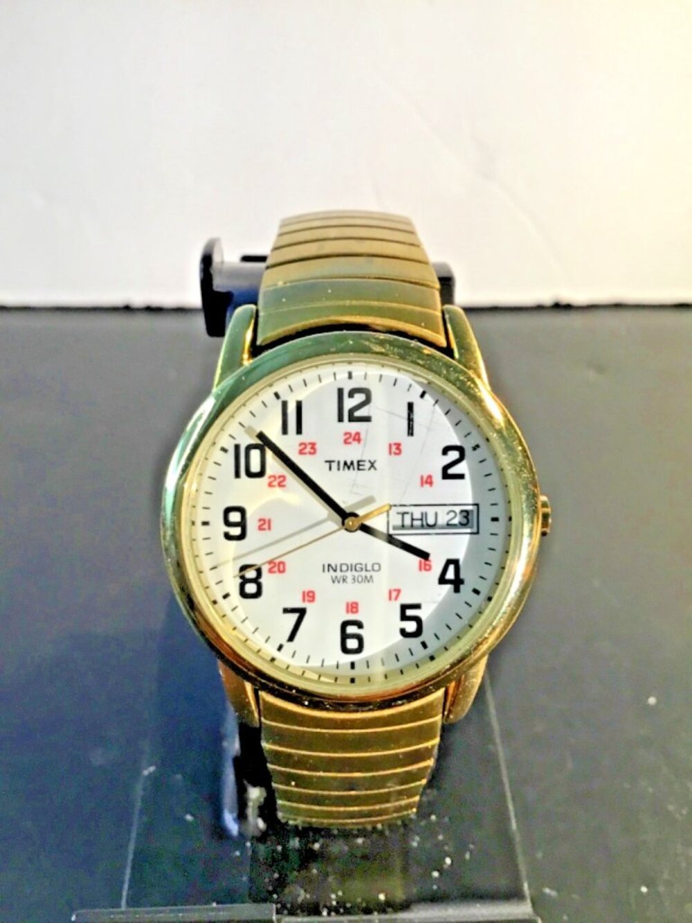 Timex T20471, Easy Reader, Men's, Goldtone Expansion, Indiglo, Day/Date, nice